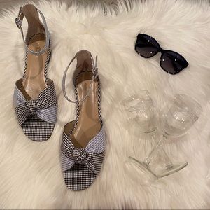 Ann Taylor Black Blue Mixed Gingham Juno Knot Flat Sandal